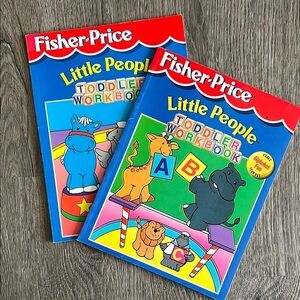 VINTAGE FISHER PRICE Little People Toddler workbook Alphabet & Colors Lot of 2!!